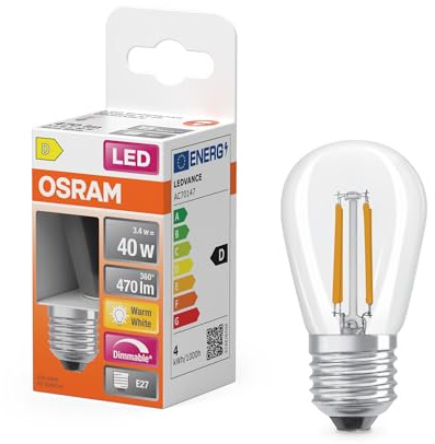 Osram LED-Lampe Superstar Edison ST45 DIM 3,4W Klar E27 | LED Superstar Mini Edison ST45 40 Filament DIM, LED Lamps, klar, 45 mm dia, 15000 h, 1-Pack