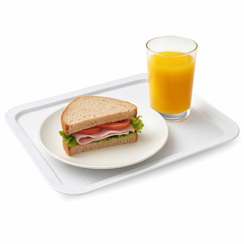 CHEFZOCO Bandeja para Servir, Bandeja de Servicio, Bandeja de Plástico, Libre de BPA, Apta para Servir Comida rápida, Bebidas, Fast Food, Desayunos, Plástico, Blanco, 37.5 x 26 x 1.9 cm, 2, Unidades