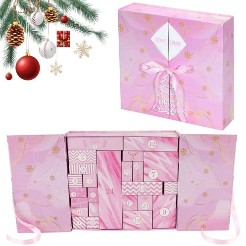 Calendario Adviento Vacio 2025 Calendario de Adviento Vacío para Rellenar Mujer Relleno Advent Calendar Navidad (Rosa)