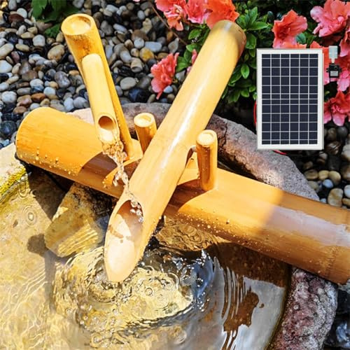 Fontana Solare in bambù da 35, Fontana ad energia Solare con Pompa, Pannello Solare da 6 W, Filtro per l'acqua e Tubo dell'Acqua da 2 m, Fontana Zen in bambù, per Prato, Giardino, Cortile