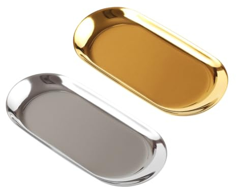 TOYZFRIENDY 2piezas Bandeja Ovalada Acero Unidades Joyería Anillos Collares Soportes Joyas Mesa Almacenamiento Decorativa Práctica