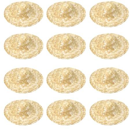 sourcing map 12 mini sombreros de paja de 5.9 pulgadas, sombreros de paja en miniatura para casa de muñecas, mini vaquero, lindo gorro tejido para manualidades, decoración de disfraces, accesorios de