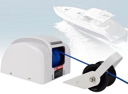 Verricello elettrico di ancoraggio 12 V per barche con telecomando, corda da 31 m, carico 318 kg, luce di ancoraggio a LED, ideale per pontone e yacht