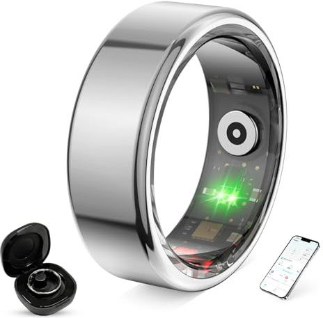 Anillo inteligente inteligente para mujer y hombre, rastreador de fitness con monitor de ritmo cardíaco, sueño, 100+ deportes, podómetro, impermeable IP68, sin suscripción para iOS/Android (plata, 8)
