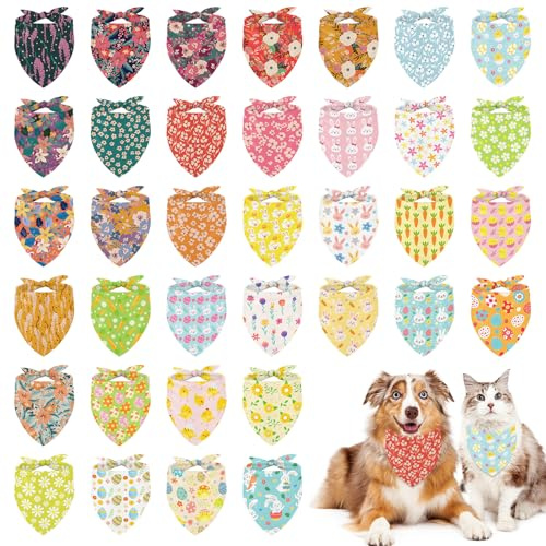 Whaline 36Pcs Easter Dog Bandana Triangle Pet Scarf Adjustable Puppy Neckerchief Colorful Spring Egg Floral Bunny Rabbit Flower Dog Bib for Medium Large Cat Costume Accessories