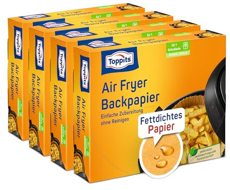 Toppits Air Fryer Backpapier Rund 20 cm - 80 Stück, für 4-8L Körbe, Ideal für Heißluftfritteuse, Springform und Backofen, erleichtert die Reinigung