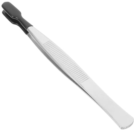 SHOWERORO Pinzas de Acero Inoxidable Pequeñas con Punta Plana y Mango de Goma Antideslizante Pinzas para Sellos y Joyería Herramienta Precisa para Laboratorio y Manualidades