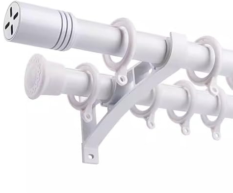 Bastone per tenda doppio resistente, spessore 250 cm, in alluminio, capacità 50 kg, anelli silenziosi, eleganti finali, decorazione moderna per la casa per camera da letto e soggiorno (bianco)
