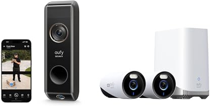 eufy Security Video Doorbell Dual Camera S330 (Battery-Powered) Add-on 2K HD+ eufyCam E330 (Professional) 2-Cam Kit 4K with homebase 380, Family Recognition, 10CH Wired Wi-Fi NVR for 24/7 Recording,N