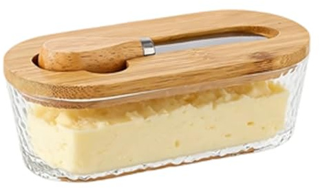 Mantequillera - 300ml Transparente Hermético Cuadrado Estilo Antiguo | Frascos de Vidrio Tipo para Almacenar Mantequilla - para Hogar Cocina Oficina Dormitorio Picnic Viaje Encimera