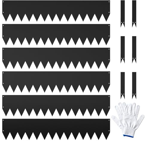 Virimolo Lot de 6 Bordures de Jardin en Acier Galvanisé – 100x20x0,3 cm – Bordure de Pelouse Métal Noir à Dents Ondulées – Avec 8 Pinces et 1 Paire de Gants – Séparateur Flexible pour Pelouse, Massifs