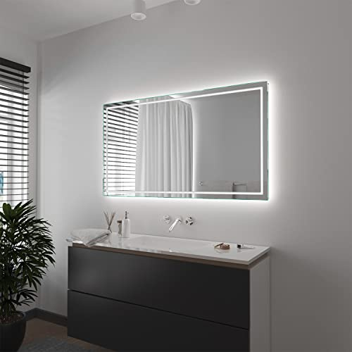 SARAR Badspiegel Spiegel Badezimmerspiegel mit schmaler rundum LED-Beleuchtung 130x80 cm Made in Germany Eckiger Wandspiegel Mirror Spiegel Bad mit Licht nach Maß Designo MA4114