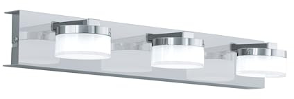 EGLO LED Wandlampe Romendo 1, 3 flammige Wandleuchte Bad dimmbar | Badezimmer Lampe aus Metall in Chrom und satiniertem Kunststoff, LED Feuchtraumleuchte warmweiß, IP44