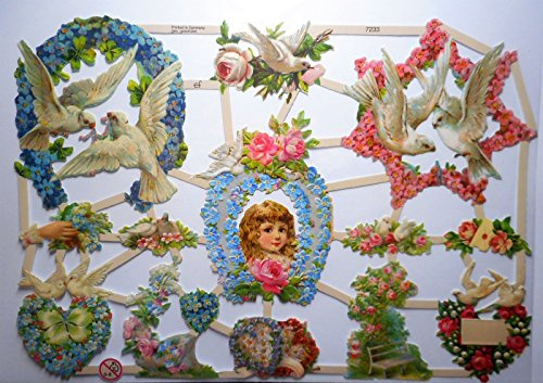 Glanzbilder weiße Taube Mädchen Blume Herz EF 7233 Oblate Posiebilder Scrapbook Deko GWI 461