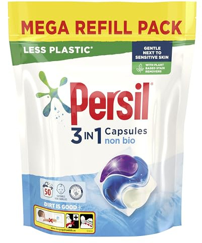 Persil 3 in 1 Non Bio Laundry Washing Capsules removes stains first time for washing that's gentle next to sensitive skin 1.350 kg (50 washes)