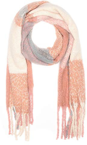 Autiga großer Damen Strickschal kariert Karo Fransen XXL Wollschal Oversized Winterschal Deckenschal altrosa