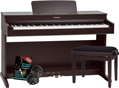 Steinmayer DP-321 RW Digitalpiano - 88 Tasten mit Hammermechanik - Ebony/Ivory Touch - Bluetooth Audio/MIDI - Set inkl. Klavierbank, Kopfhörer und Schule - Rosenholz