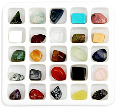 STOBOK Rock Science Collection Kit – Edelsteinsteine und Mineralien | inklusive Sammelbox | Geologie Wissenschaft Lernspielzeug Schreibtisch-Dekorationen für Erwachsene Kinder (14 x 13 x 2,5 cm)
