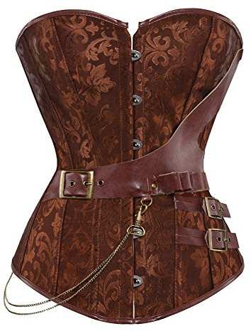 Grebrafan Corset Mujer Steampunk Gótico Corsé Pirata Marrón 2XL Marrón