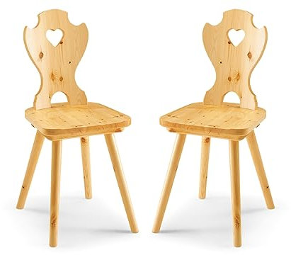pemora 2-er Set Bauernstuhl Landhausstuhl traditioneller Holzstuhl mit Herz rustikaler Stuhl aus Kiefer massiv ROSI Natur