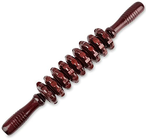Whchiy Holzmassagegerät Akupressur Reflexzonenmassage Werkzeug Anti Cellulite Massageroller zur Entspannung und Stressabbau 39 cm perfekt (Rot)