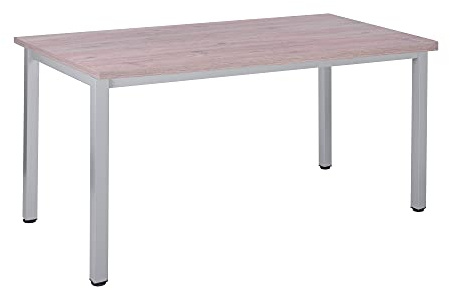 Bürotisch Schreibtisch Besprechungstisch graues Tischgestell quadratische Beine | PC-Tisch Arbeitstisch Konferenztisch Computertisch Homeoffice-Tisch Businesstisch Eiche modern, 140 x 80 x 77,5 cm