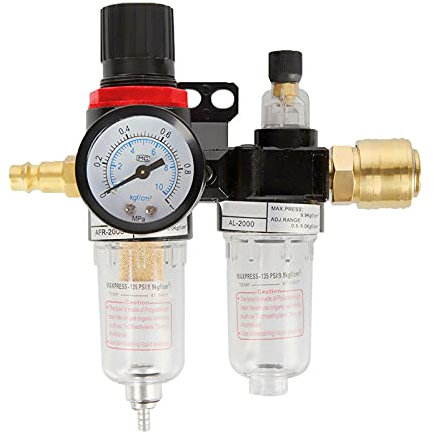 Druckluft Druckminderer Wartungseinheit 1/4 BPS Wasser und Ölabscheider Kompressor Wasserabscheider mit Partikelfilter&Manometer, Druckluft Druckregler Luftfilter, Druckluftkompressor Filter