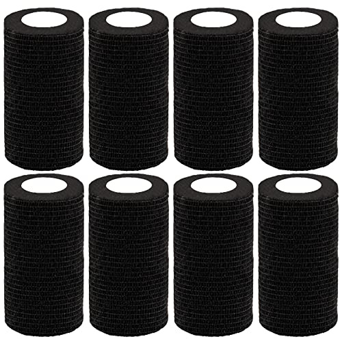 BQTQ 8 Rolls Self Adhesive Bandage Wrap 4 inch Self Adherent Tape(Black) | Breathable Athletic Tape, Vet Warps, Self Stick Stretch Sports Wrap, Elastic Self Adhesive Wrap for Wrist Ankle Sprains