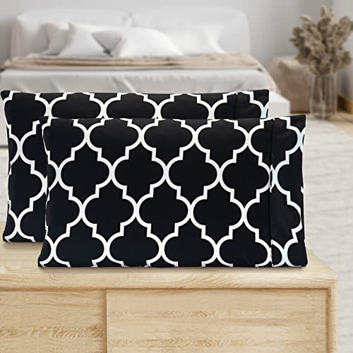 Valerian Trellis Printed Pillowcases 2-Piece Set Egyptian Quality 1500 Thread Count Timeless Classic Designs Soft and Smooth Weave, Wrinkle Resistant, Trellis King Pillowcase, Black