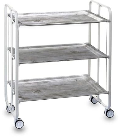 DON HIERRO - Servierwagen klappbar, 3 Böden, weißer Rahmen. Bauhaus-Gealterte Kiefer