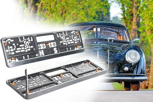 2 Kennzeichenhalter KFZ PKW für Kennzeichen Standard 520 x 110mm, Nummernschildhalter mit Klipp-Verschluss, Klapprahmen