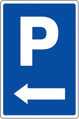 CARTELLO IN LAMIERA SCATOLATA RETTANGOLO 60X40 cm - Parcheggio - freccia a sinistra - Freccia direzionale - SEGNALE CATARIFRAGENTE CON CAVALLETTO (CARTELLO CLASSE 1)
