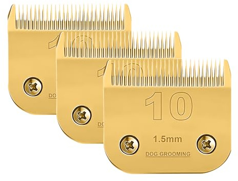 3 Stück #10 Schermesser für Hundepflege, kompatibel mit Andis/Wahl/Oster Hundeschermaschinen, Karbonstahl, abnehmbare Keramik, scharfe Kante, 1,5 mm Schnittlänge (Gold)