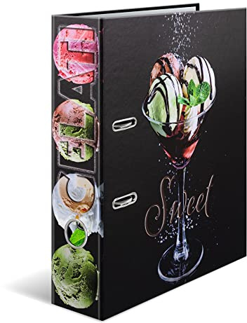HERMA Ordner A4 Eiscreme Set, 5 Stück, 7 cm breit, Rezeptordner zum Selberschreiben und Abheften, Küchen Motiv Rezeptbuch mit glänzender Veredelung und Innendruck für Kochrezepte