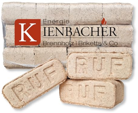 Energie Kienbacher® RUF Holzbriketts 80 kg im Paket TOP Hartholzbriketts aus Buche/Eiche Kamin Ofen Heizen Holz Gluthalter Brennholz Ofenbriketts Kaminbriketts Premium Öko Holzbriketts (8 x 10 kg)