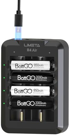 LIMETA 18650 Akku Ladegerät,4+2 Slot Universal USB-C Batterie Ladegerät Unterstützt App Steuerung und Firmware-Upgrades,Kompatibel mit 18650 Li-lon 21700 26650 NIMH NiZn 1,5V Lilon NICd Eneloop Akkus