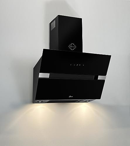 GURARI Kopffrei Dunstabzugshaube 60 cm GCH 970 Bl 6 Diamond Kopffreihaube EEK A++ Wandhaube Schwarz Glas | 2 x Randabsaugung | Wandmontage | Abuft/Umluft Abzugshaube 850 m³/h