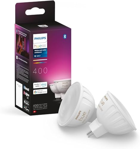 Philips Hue White & Color Ambiance GU5.3, 6.3W (2pack) - Smart mini-spot, dimbar full färg & justerbart vitt ljus, perfekt för kök & badrum, Bluetooth/Zigbee, röststyrning med Alexa, Google & Siri