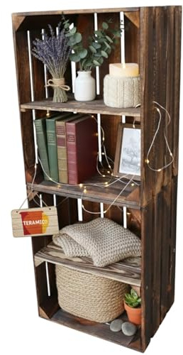 Teramico Holzkisten geflammt 50x40x30cm (2 x Boden Kurz) | Geflammte Vintage Weinkisten im Set als Regal oder zur Aufbewahrung nutzen. Perfekt für stilvolle Dekoration im Wohnzimmer.