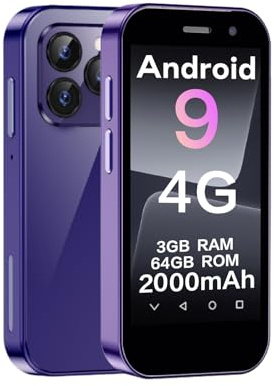 ZOKOE Mini Kids Smartphone Ecran 3 Pouces 2000 mAh 3GB RAM 64GB ROM 2.0+5.0MP Face Unlock 4G No Contract Phone（Violet, 3GB+64GB）