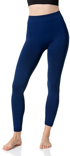Yenita Termoleggings fodrade damleggings med innerfleece i 2-pack, vinter sömlös termoleggings i svart antracit melerad brun röd marinblå, 2-pack marinblå, XL/XXL