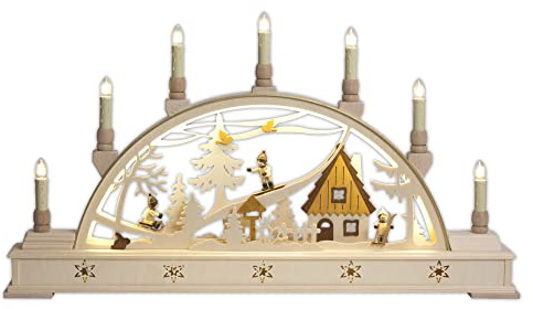 Volkskunstwerkstatt Unger Schwibbogen LED 64 cm, Motiv Winterkinder, Echt Erzgebirge®