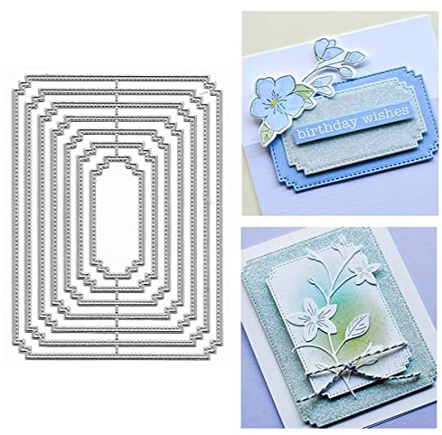 7 Stück rechteckiger Rahmen Metall stanzformen Stanzteile Metall, Papierkarten-Stanzformen, Schnittschablonen für DIY-Prägung, Kartengestaltung, Buchanhänger, dekorative Papierformen, Scrapbooking