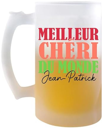 Planetee Chope Jean-Patrick Meilleur Chéri au Monde | Verre à Bière Pression Pinte Couple Saint Valentin Mariage Fiançailles Anniversaire Cadeau Romantique