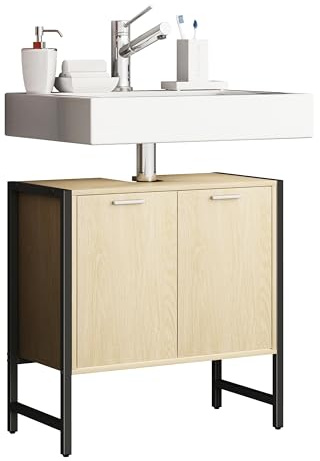 VCM Waschbeckenunterschrank | Badschrank | Maße: H. 60 x B. 60 x T. 30 cm | 2 Seitenteile aus Metall | Korpus aus Holz | 2 große Drehtüren - Edino