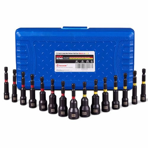Facoow Magnetisches Steckschlüssel-Set für Schlagbohrmaschine, 15-teilig, mit metrischem und SAE, mit Aufbewahrungskoffer, langlebig für professionelle und DIY-Projekte