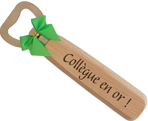 Collègue en Or - Décapsuleur en Bois Gravé et Personnalisé Cadeau Collègue Homme, Femme, Gadget Original pour Noël Cadeau Anniversaire Bureau