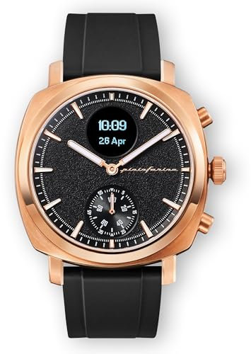 pininfarina Senso Sport Hybrid Smartwatch - Analogue Watch with FKM Strap, Digital Display, & Fitness Tracker for Steps, Calories, & Sleep - Compass & GPS Tracking - Sunburst Rose Gold ASIN