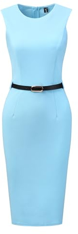 Allegra K Robe Fourreau ceinturée pour Femmes, col Rond, sans Manches, Robes de Bureau décontractées