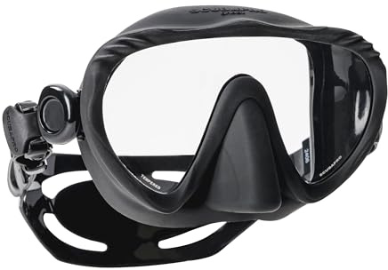 SCUBAPRO Ghost Scuba Dive Mask, Low-Volume Frameless Design w/Ultra Clear Single Lens, Silicone Skirt and Easy-Adjust Strap Buckles, Black